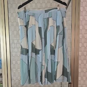 Ann Taylor Geometric A-Line Skirt in Blue and Green